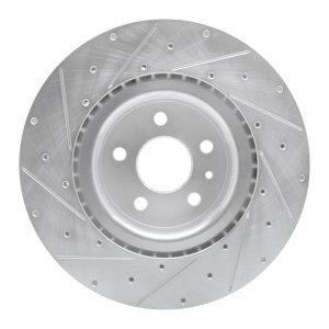 Tesla Model X Brake Rotor (1) - Front Right - R1 Concepts - Drilled & Slotted - Silver - `12-`21